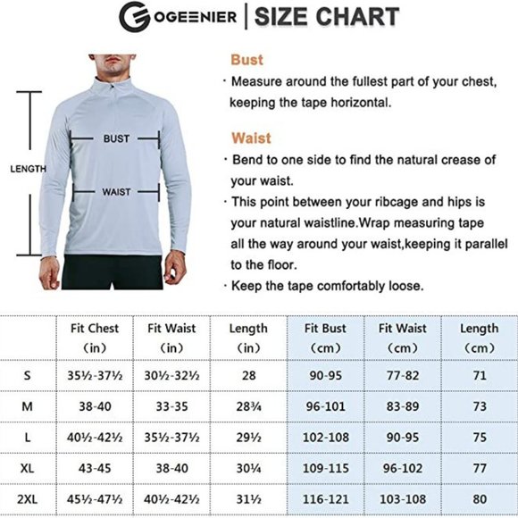 OGEENIER XL Blue 1/4 Zip Pullover Long Sleeve Sun Protection UPF 50+ Fishing - Picture 4 of 9